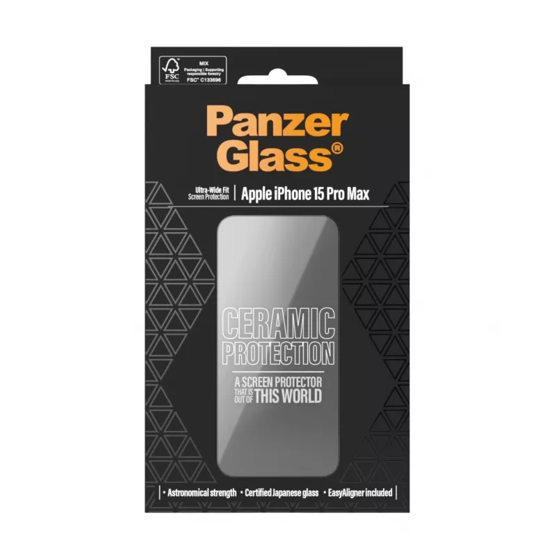 PanzerGlass ® Ceramic Protection para iPhone 15 Pro Max | Ultra-Wide Fit con EasyAligner