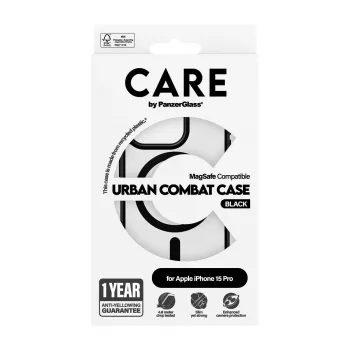 Funda PanzerGlass CARE™ by ® Urban Combat Case transparente con MagSafe negro para iPhone 15 Pro
