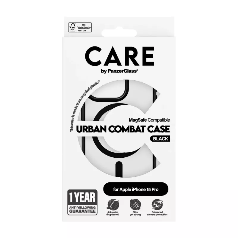 Funda PanzerGlass CARE™ by ® Urban Combat Case transparente con MagSafe negro para iPhone 15 Pro