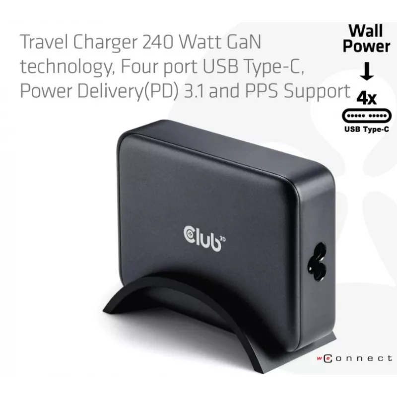 Cargador de dispositivos móviles CLUB3D CAC-1918 universal negro AC 4 puertos USB Type-C