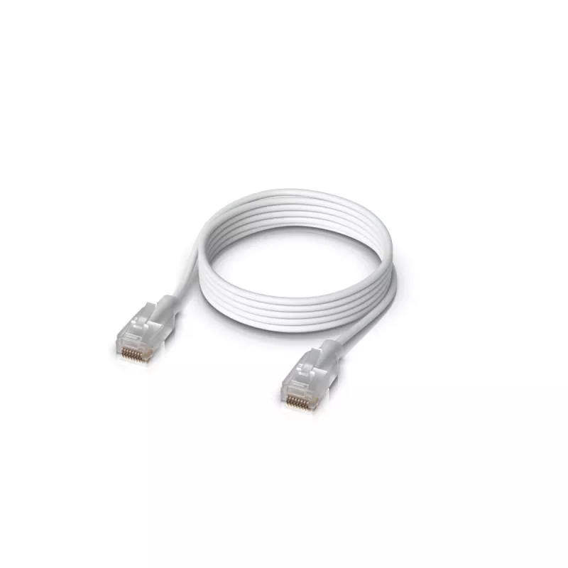 Cable de red patch UBIQUITI UACC-Cable-Patch-EL-1M-W — Cat6, 1 m, 2,5 GbE, PoE++ (4PPoE), translúcido, conector macho RJ-45 a conector macho RJ-45