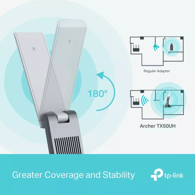 Adaptador USB inalámbrico TP-Link Archer AX3000 (Archer TX50UH) – Wi‑Fi 6 de doble banda, USB 3.2 Gen1, hasta 3000 Mbps, antena interna, Windows 11