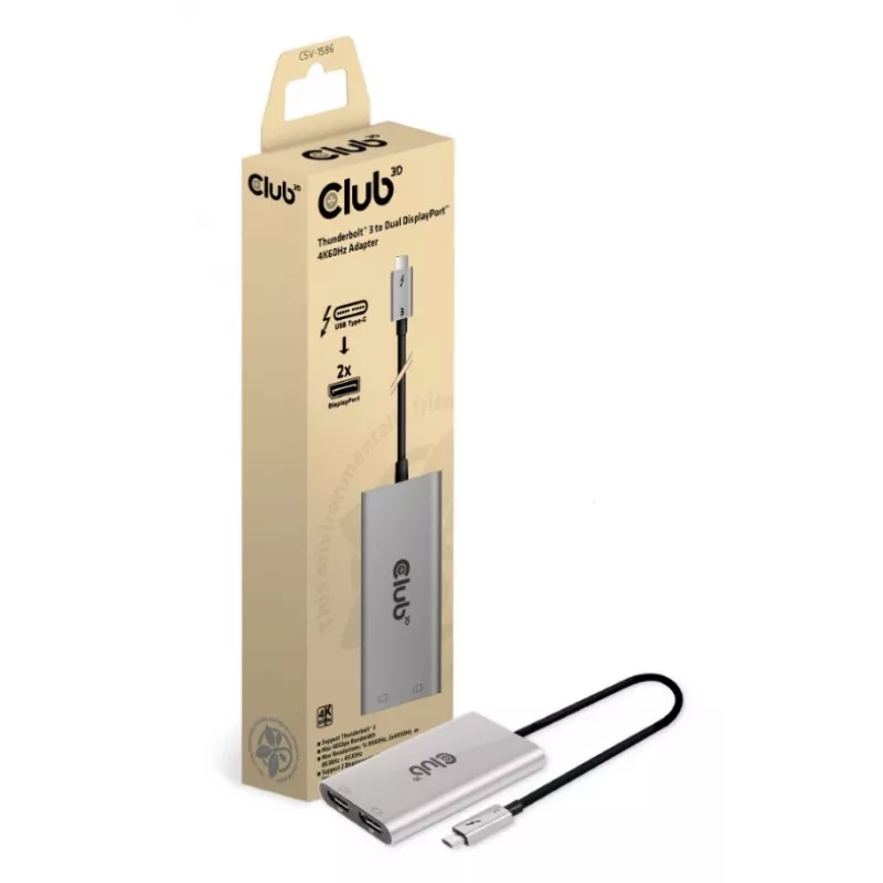 CLUB3D Adaptador Thunderbolt™ 3 a DisplayPort™ para doble monitor 4K60Hz M/H
