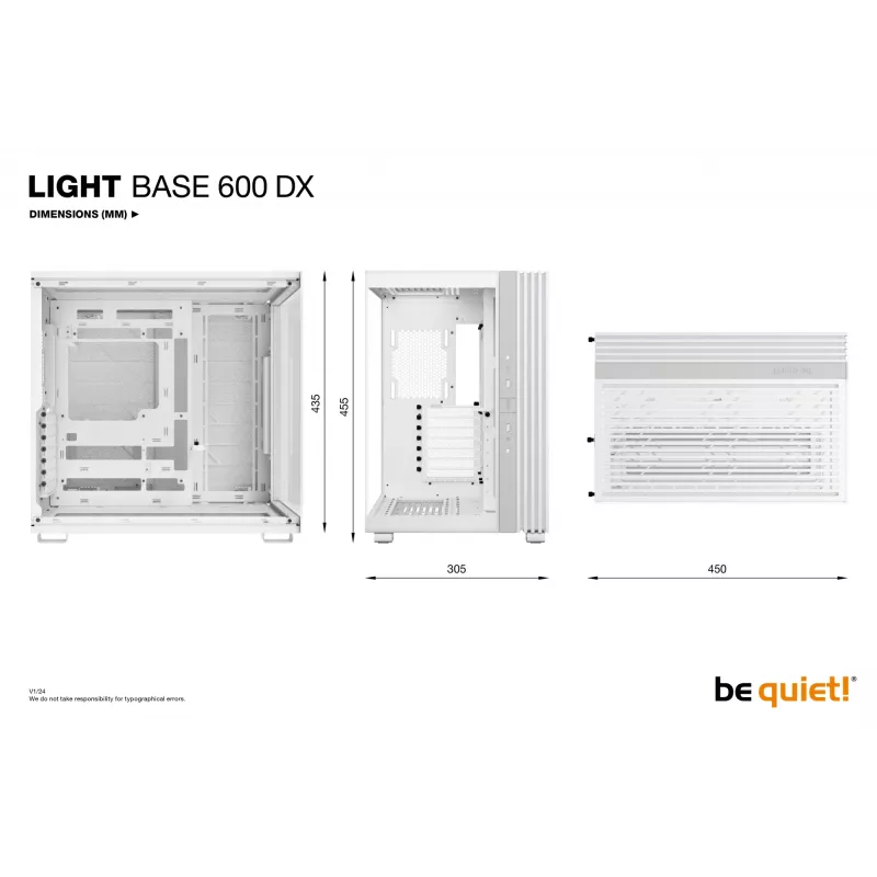 be quiet! Light Base 600 DX BGW66 caja de PC Midi Tower, ATX/micro-ATX/Mini-ITX, panel lateral de cristal templado, ARGB, USB-C, blanca