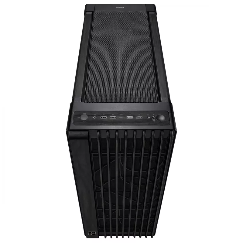 Caja de PC ASUS ProArt PA602 Wood Edition Midi Tower negra — madera, compatibilidad ATX/EATX, cristal templado, 4×3,5 inch / 8×2,5 inch, GPU de hasta 450 mm