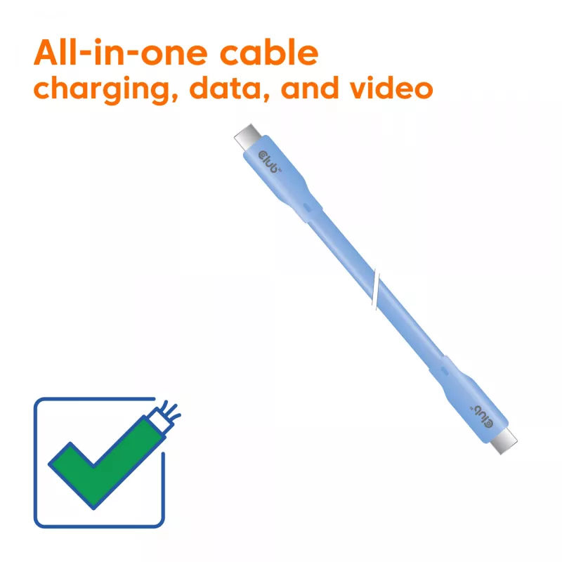 Cable USB-C CLUB3D azul, 2 m, USB-C, USB-C, USB4 Gen 2x2, 20 Gbit/s, Azul