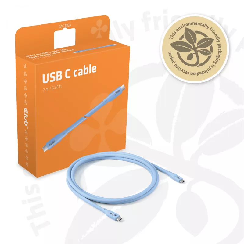 Cable USB-C CLUB3D azul, 2 m, USB-C, USB-C, USB4 Gen 2x2, 20 Gbit/s, Azul