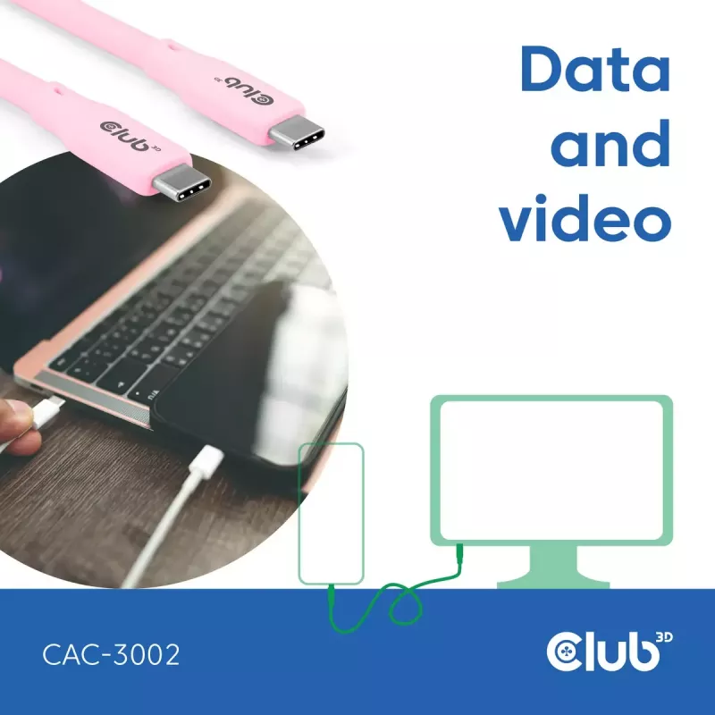 Cable USB-C CLUB3D CAC-3002 2 m USB4 Gen 3x2 Rosa