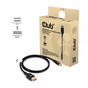 Cable bidireccional CLUB3D Mini DisplayPort™ a DisplayPort™ certificado VESA DP80 M/M 1m/3.28ft