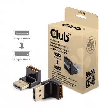 Adaptador club 3D DisplayPort macho a DisplayPort 1.4 hembra 90° en ángulo, compatible con 4K@120Hz