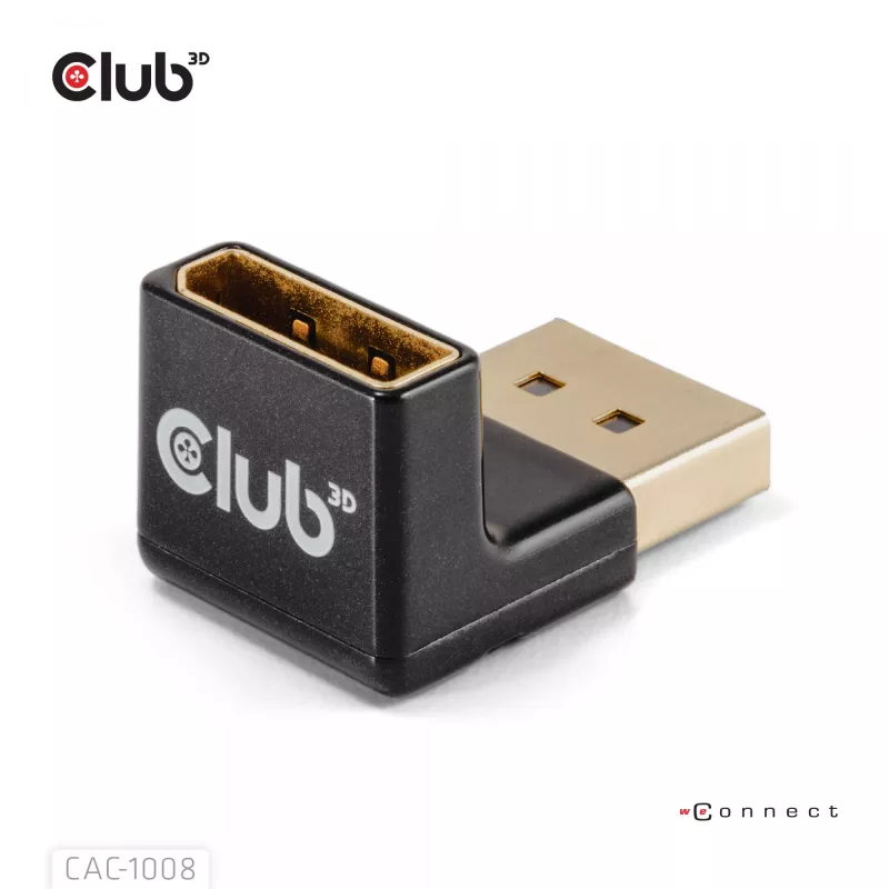 Adaptador club 3D DisplayPort macho a DisplayPort 1.4 hembra 90° en ángulo, compatible con 4K@120Hz