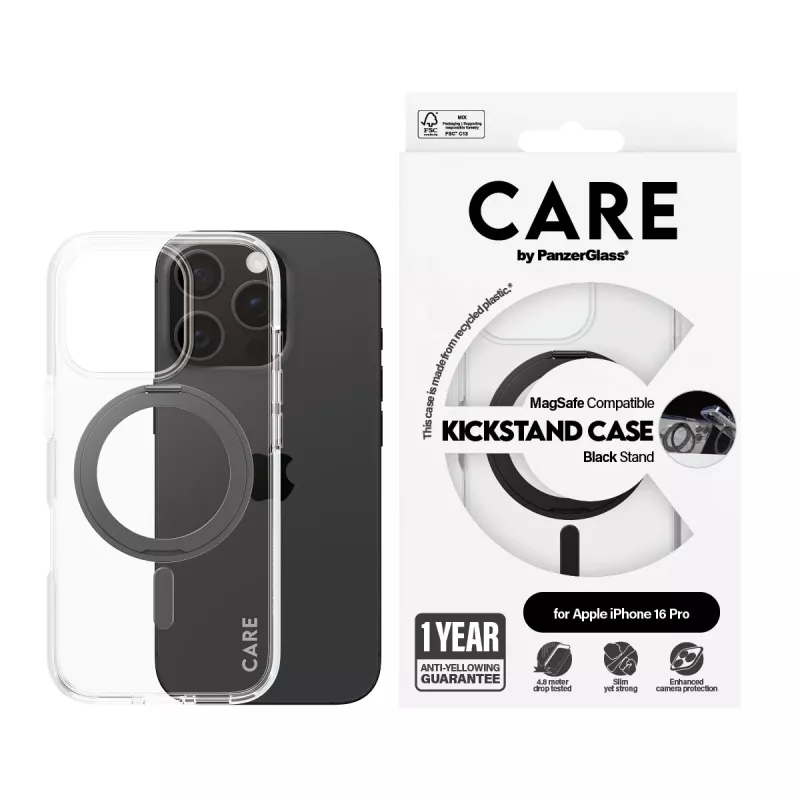 PanzerGlass CARE™ by ® Case Transparente con Kickstand negro y MagSafe iPhone 16 Pro
