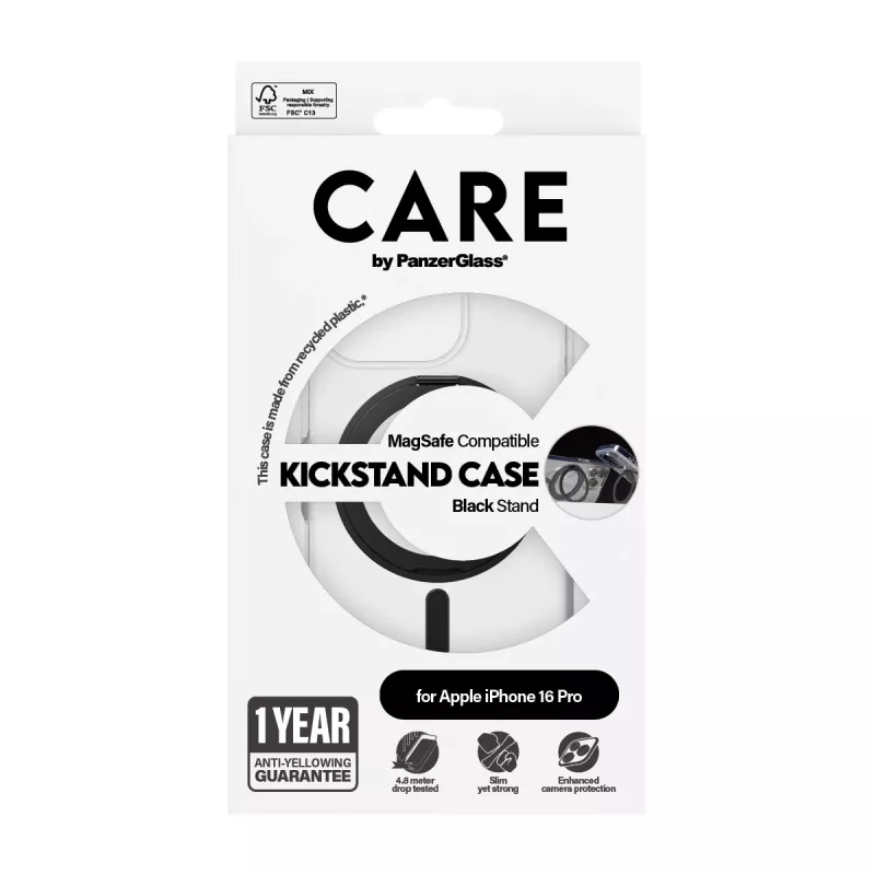 PanzerGlass CARE™ by ® Case Transparente con Kickstand negro y MagSafe iPhone 16 Pro