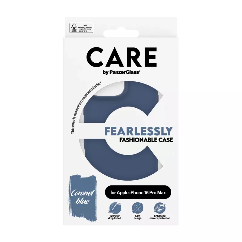 Funda PanzerGlass CARE by funda de moda Blue iPhone 16 Pro Max Transparente