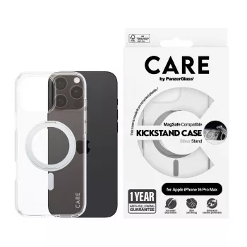 PanzerGlass CARE™ by ® Case Transparente con Kickstand plateado y MagSafe iPhone 16 Pro Max