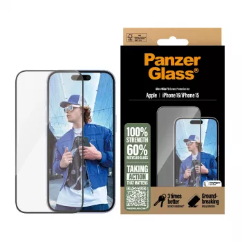 Protector de pantalla PanzerGlass ® iPhone 16 | 15 | Ultra-Wide Fit
