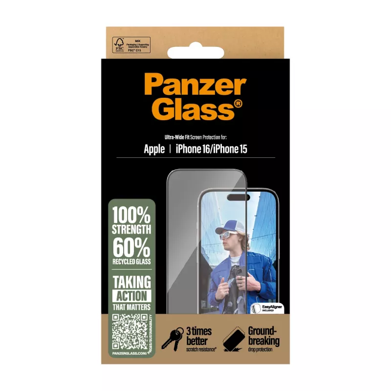 Protector de pantalla PanzerGlass ® iPhone 16 | 15 | Ultra-Wide Fit