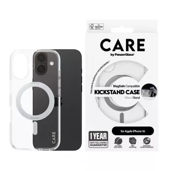 PanzerGlass CARE™ by ® Case Transparente con Kickstand plateado y MagSafe iPhone 16