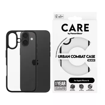Funda PanzerGlass CARE™ by ® Urban Combat Transparente con marco negro iPhone 16