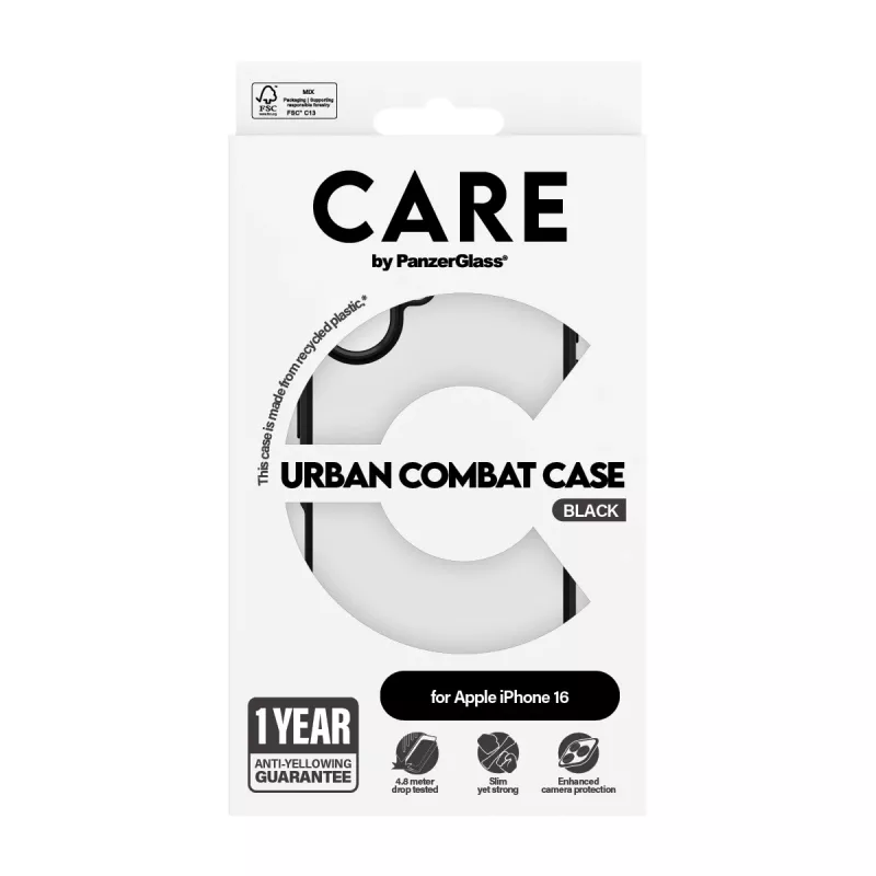 Funda PanzerGlass CARE™ by ® Urban Combat Transparente con marco negro iPhone 16