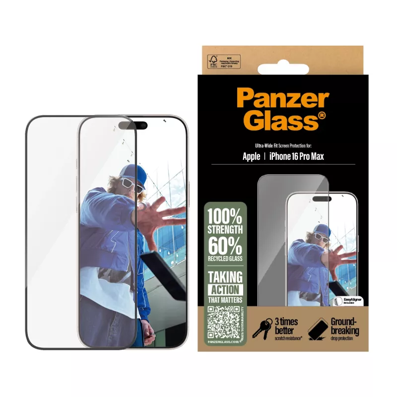 Protector de pantalla PanzerGlass® iPhone 16 Pro Max | Ultra-Wide Fit