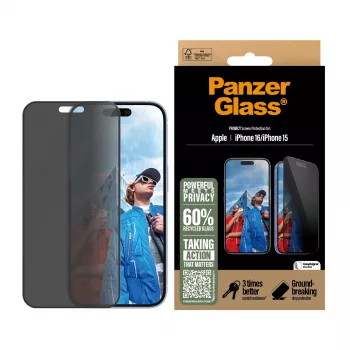 Protector de pantalla con privacidad PanzerGlass® iPhone 16 | 15 | Ultra-Wide Fit con EasyAligner