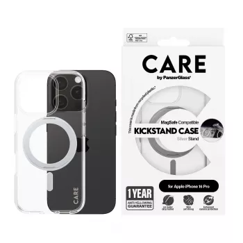 PanzerGlass CARE™ by ® Case Transparente con Kickstand plateado y MagSafe iPhone 16 Pro
