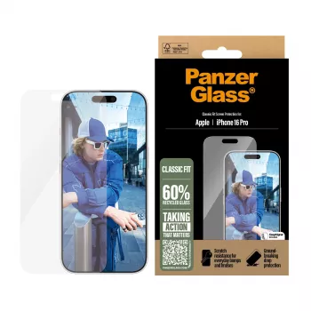 Protector de pantalla PanzerGlass ® iPhone 16 Pro | Classic Fit, Apple, Apple - iPhone 16 Pro, aplicación en seco, resistente a arañazos, resistente a impactos, Transparente, 1 unidad