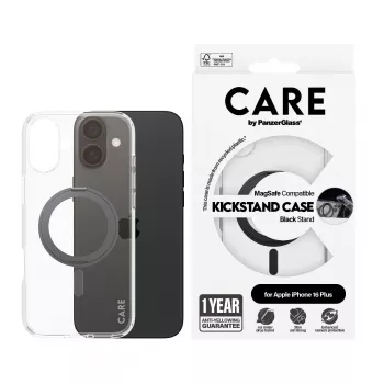 PanzerGlass CARE™ by ® Case Transparente con Kickstand negro y MagSafe iPhone 16 Plus