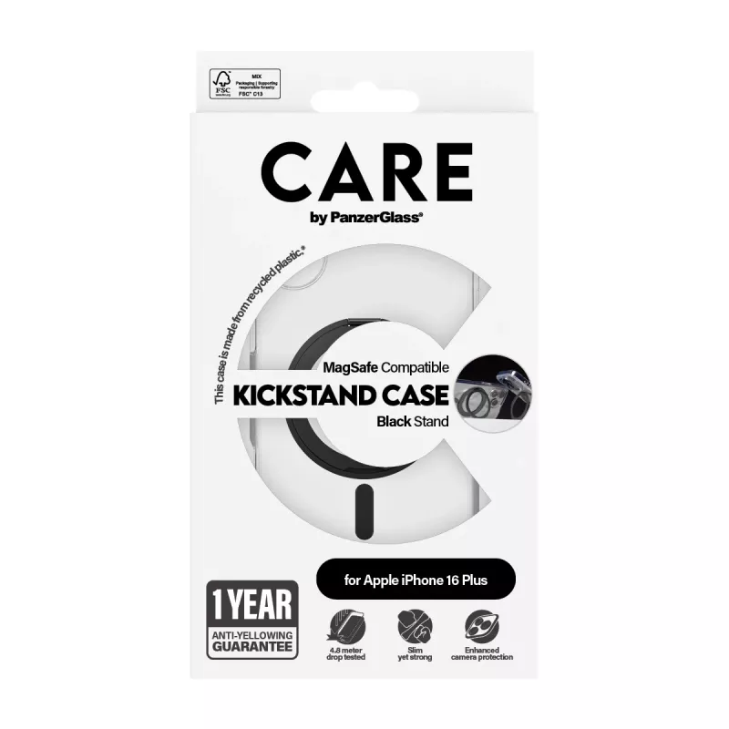PanzerGlass CARE™ by ® Case Transparente con Kickstand negro y MagSafe iPhone 16 Plus