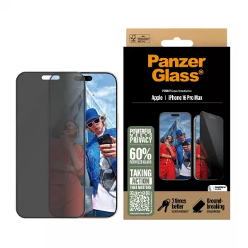 Protector de pantalla con privacidad PanzerGlass ® iPhone 16 Pro Max | Ultra-Wide Fit con EasyAligner