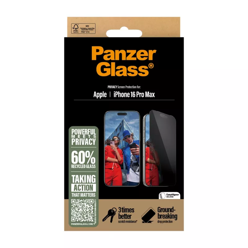 Protector de pantalla con privacidad PanzerGlass ® iPhone 16 Pro Max | Ultra-Wide Fit con EasyAligner