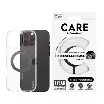 Funda PanzerGlass CARE™ by ® Case transparente con Kickstand negro y MagSafe para iPhone 16 Pro Max
