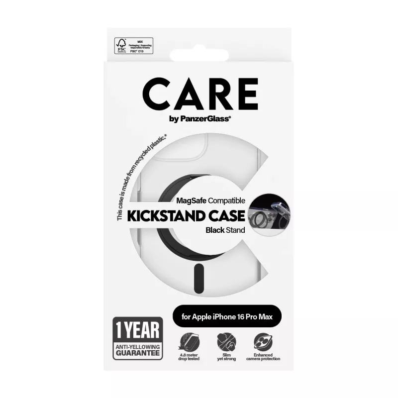 Funda PanzerGlass CARE™ by ® Case transparente con Kickstand negro y MagSafe para iPhone 16 Pro Max