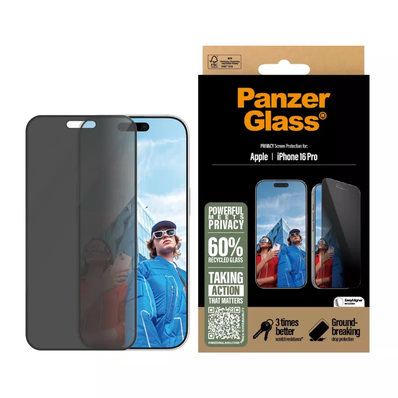 Protector de pantalla de privacidad PanzerGlass ® iPhone 16 Pro | Ultra-Wide Fit con EasyAligner
