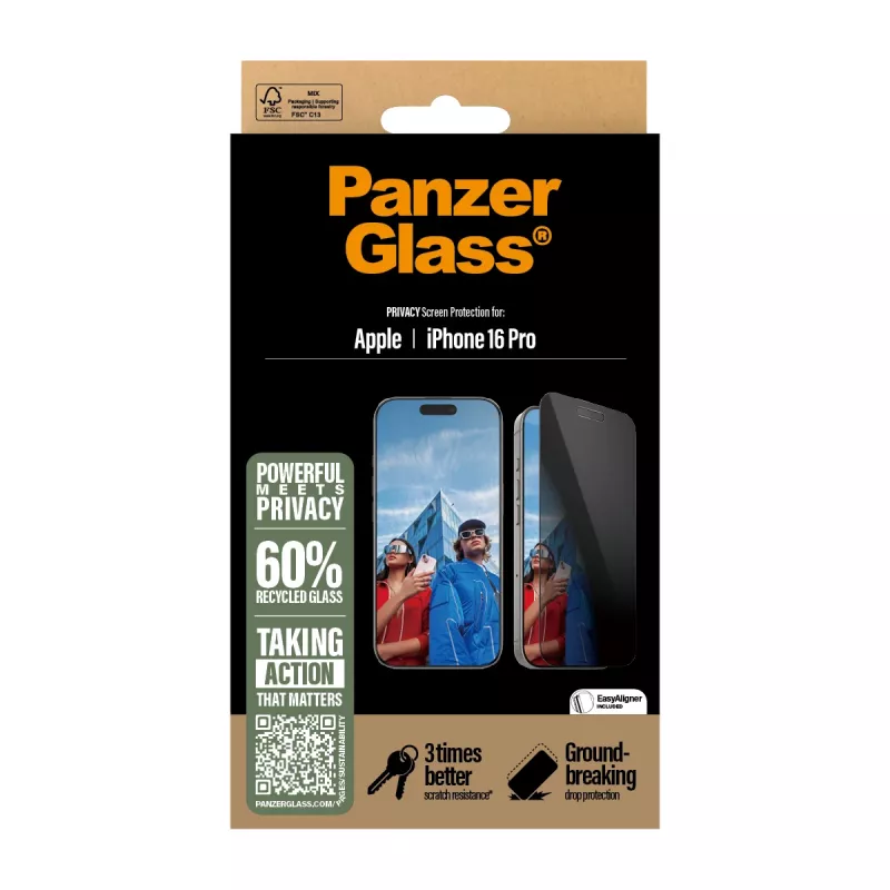 Protector de pantalla de privacidad PanzerGlass ® iPhone 16 Pro | Ultra-Wide Fit con EasyAligner