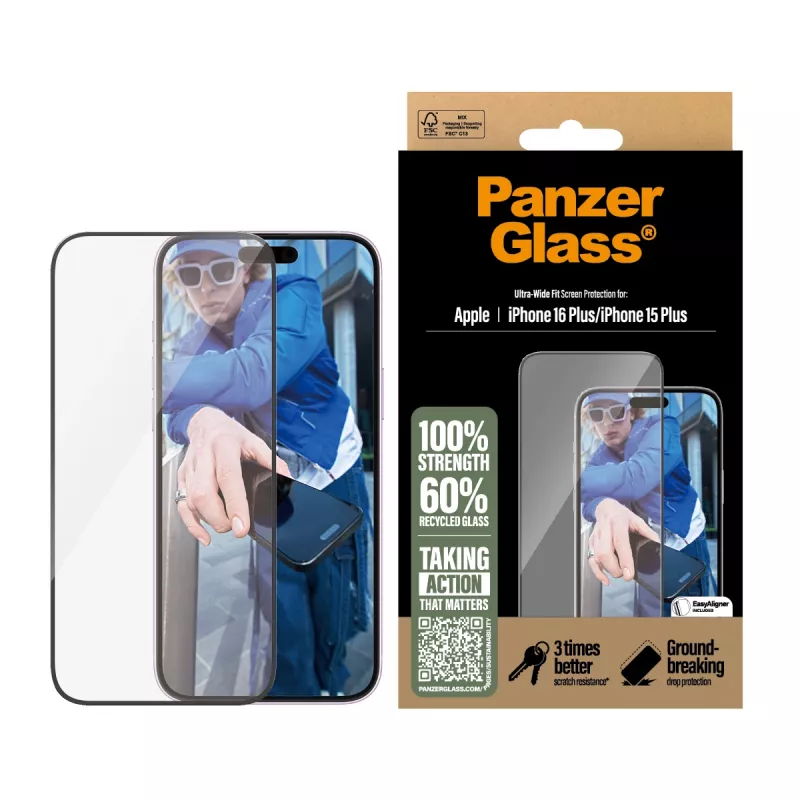 Protector de pantalla PanzerGlass ® iPhone 16 Plus | 15 Plus | Ultra-Wide Fit