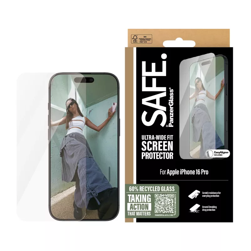 Protector de pantalla PanzerGlass SAFE. by ® iPhone 16 Pro | Ultra-Wide Fit