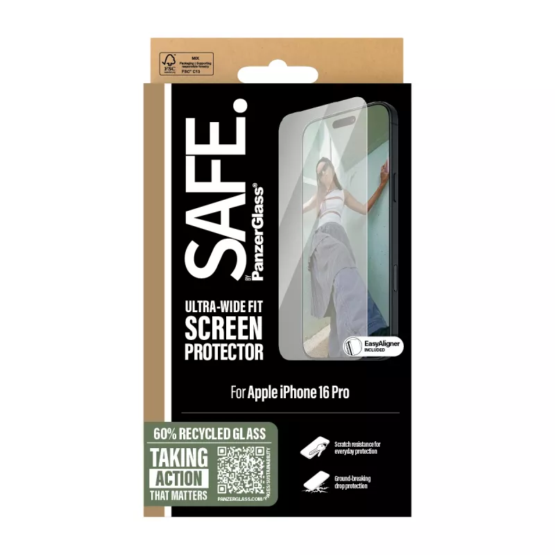 Protector de pantalla PanzerGlass SAFE. by ® iPhone 16 Pro | Ultra-Wide Fit