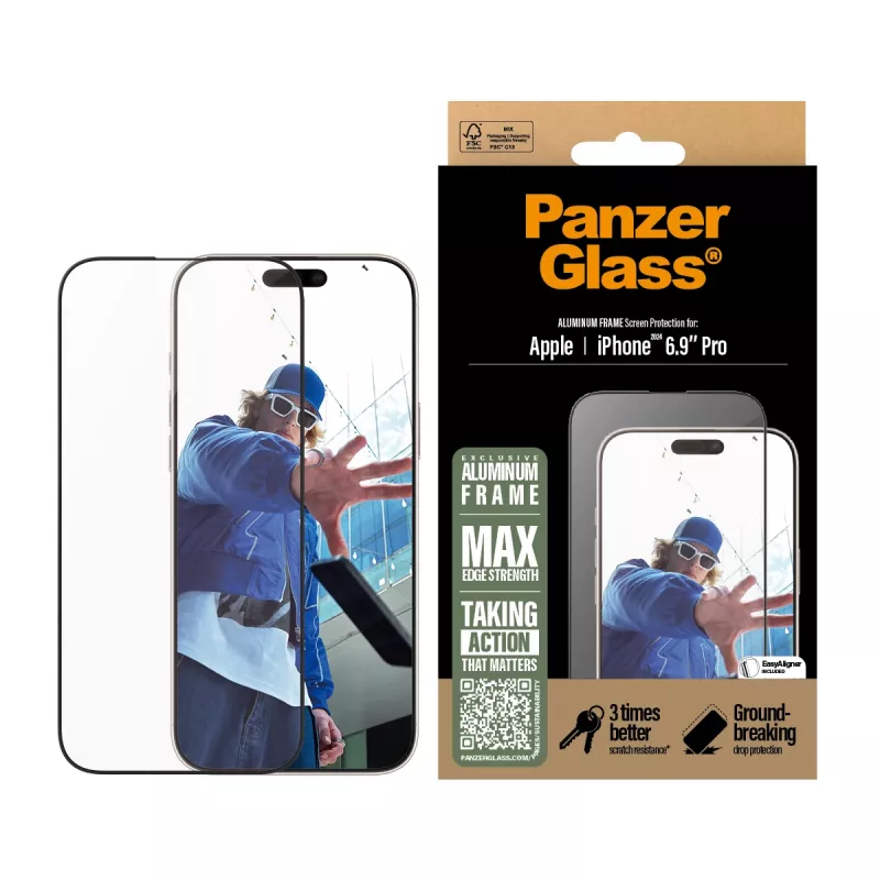 Protector de pantalla PanzerGlass® marco de aluminio iPhone 16 Pro Max | Ultra-Wide Fit