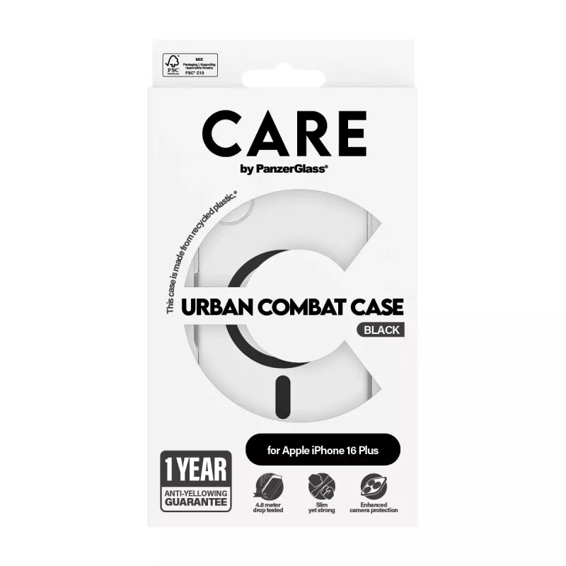 Funda PanzerGlass CARE™ by ® Urban Combat transparente con MagSafe negro iPhone 16 Plus
