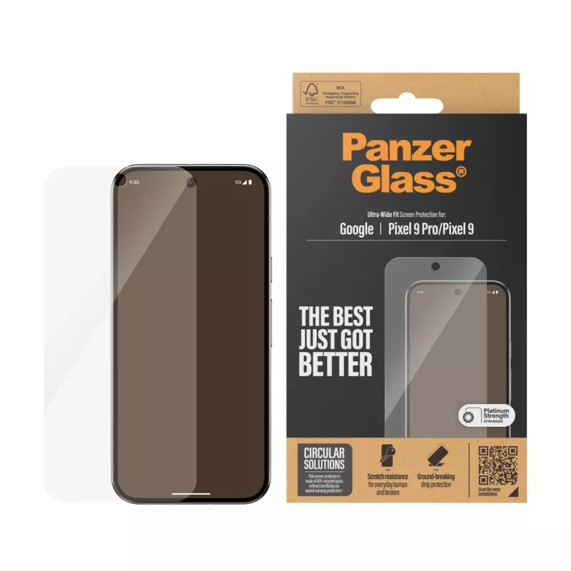 Protector de pantalla PanzerGlass Google Pixel 9 | 9 Pro Ultra-Wide Fit resistente a arañazos e impactos