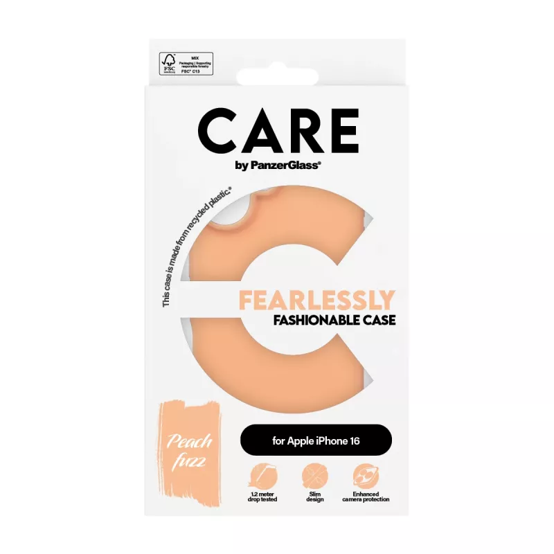 Funda PanzerGlass CARE by funda moderna Peachy iPhone 16 transparente