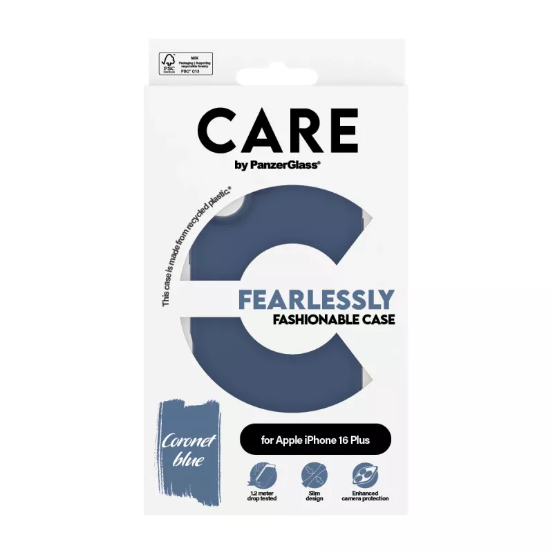 Funda PanzerGlass CARE by Fashionable Case para iPhone 16 Plus, azul