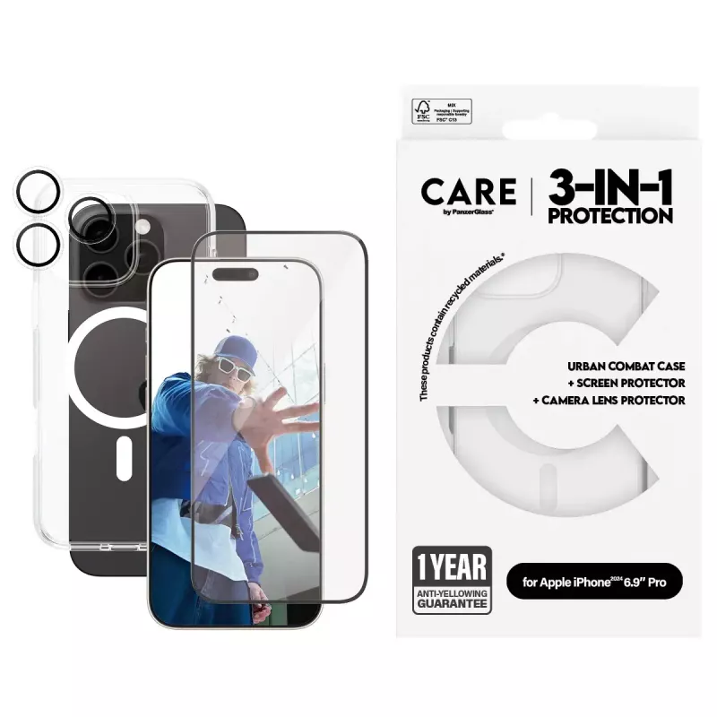 PanzerGlass ® | CARE by ® Flagship pack 3 en 1 iPhone 16 Pro Max