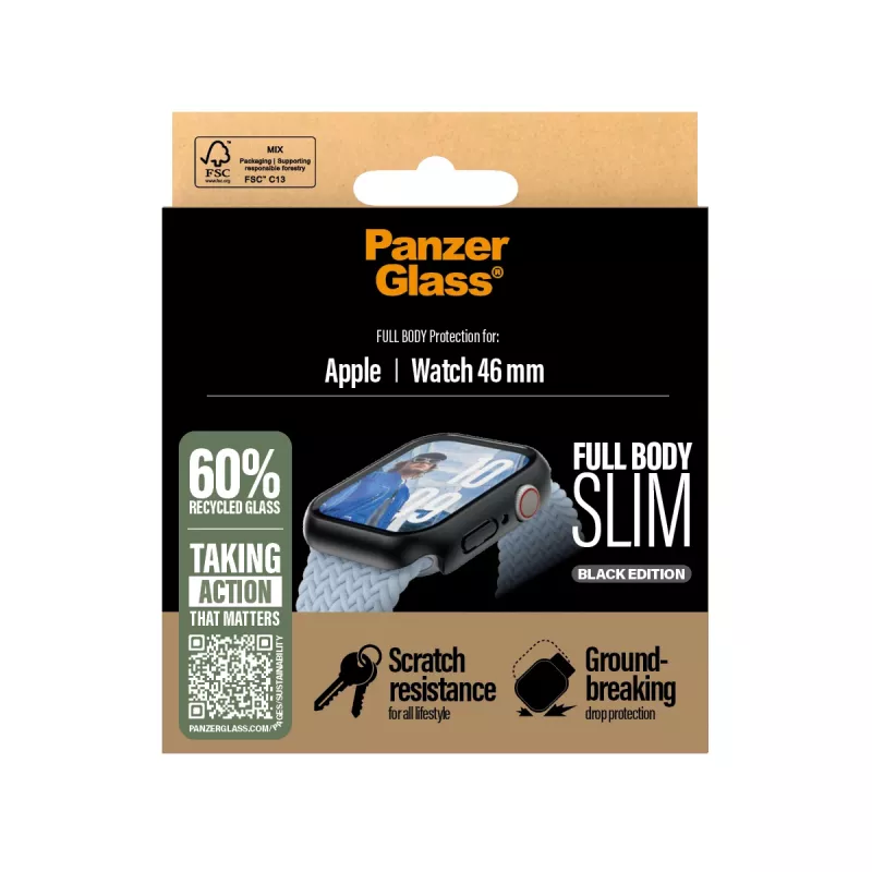 Protector de pantalla PanzerGlass Snappie Full Body fino negro Apple Watch Series 10 46mm