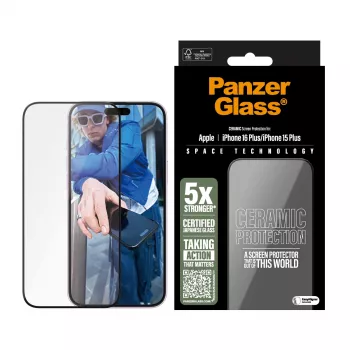 PanzerGlass ® protector de pantalla de cerámica para iPhone 16 Plus | 15 Plus | Ultra-Wide Fit con EasyAligner