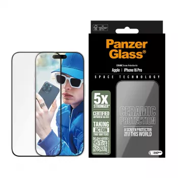 PanzerGlass ® protector de pantalla de cerámica iPhone 16 Pro | Ultra-Wide Fit con EasyAligner