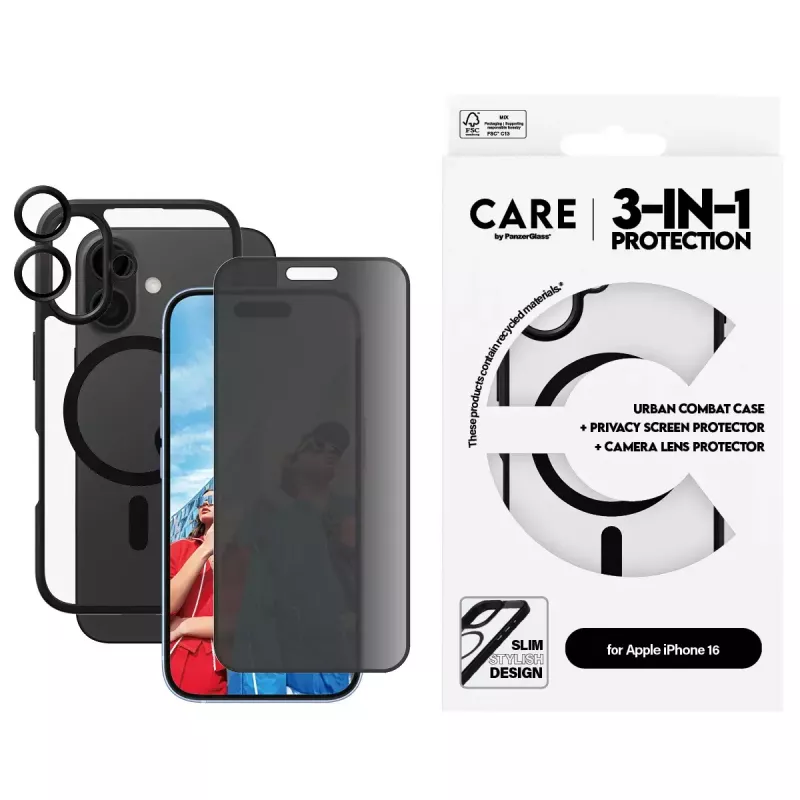 PanzerGlass ® | CARE by ® Flagship 3 en 1 Privacy Bundle iPhone 16
