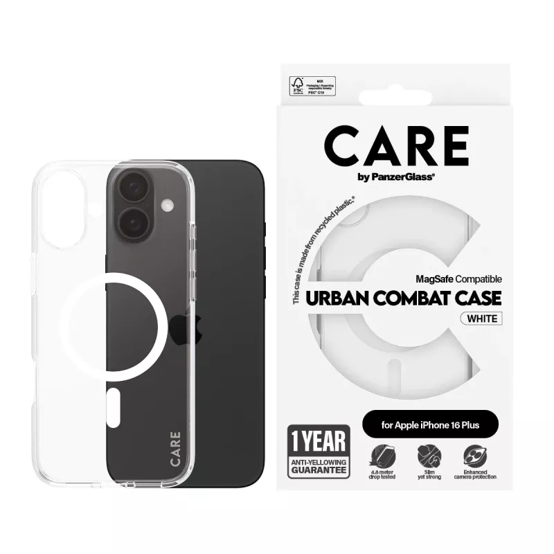 PanzerGlass CARE™ by ® Funda Urban Combat transparente con MagSafe blanco iPhone 16 Plus